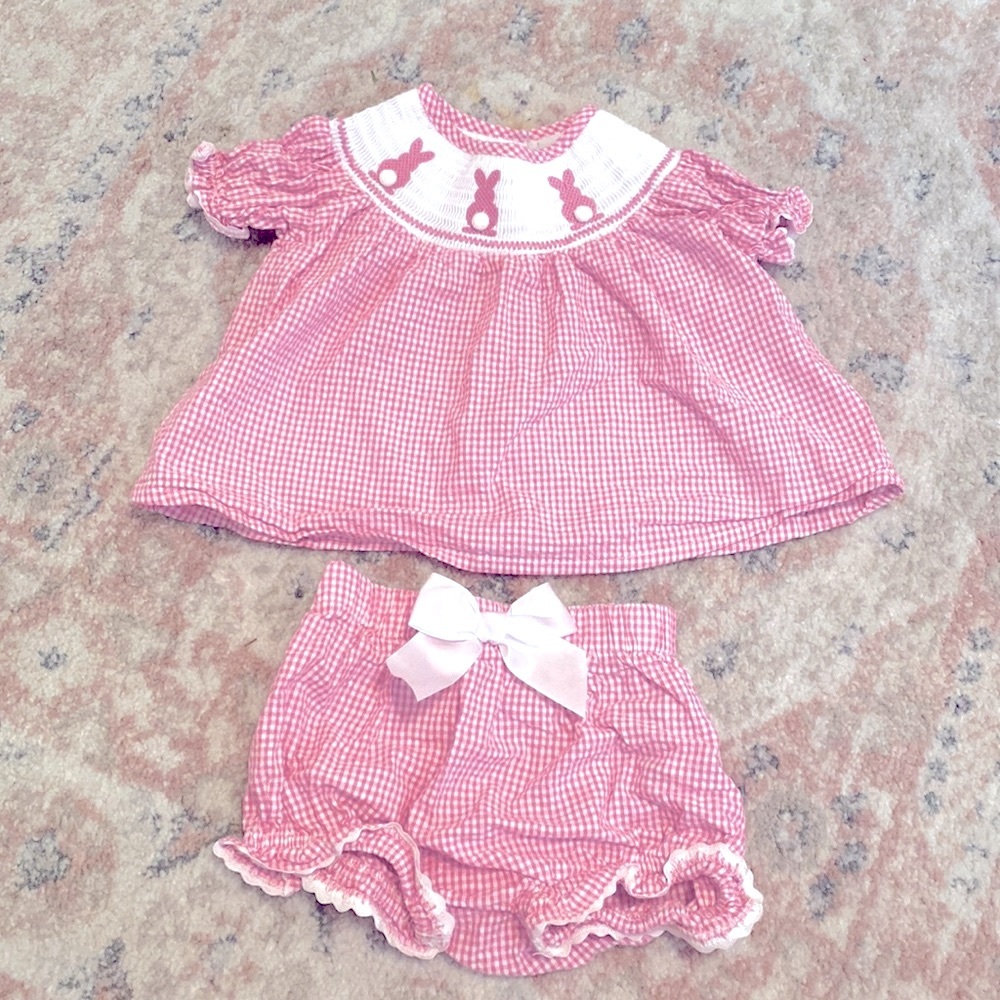 Baby girl smocked pink Easter outfit 3-6 month